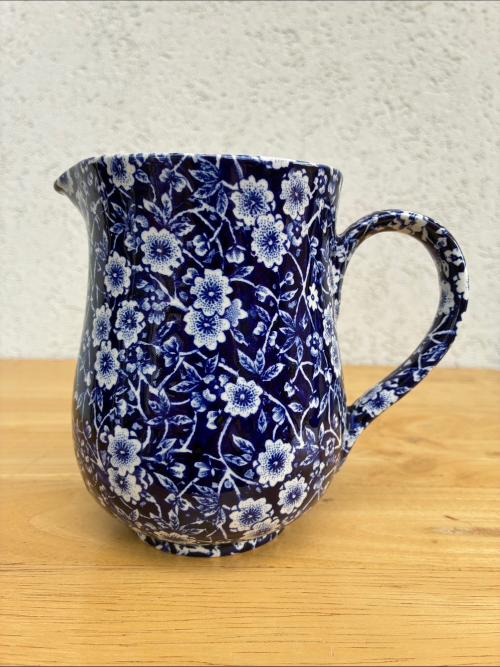 Royal Crownford Staffordshire Calico Creamer blue floral Vintage crazed